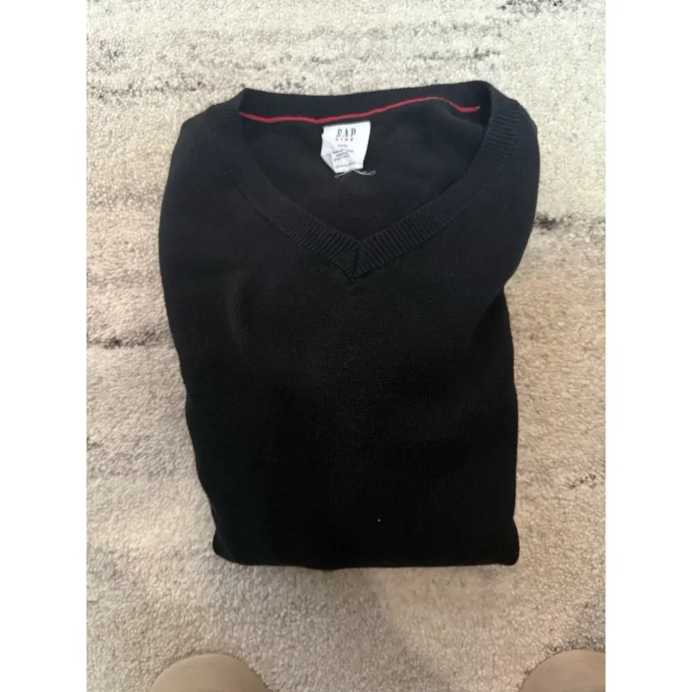 Gap Kids Boys Black V-neck Long Sleeve Sweater XXXL Preppy Academia 100% Cotton